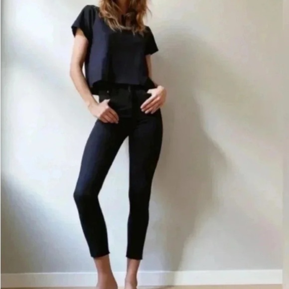 Denim Forum x Aritzia Women's Lola High Rise Skinny Crop Black Jeans 31 Emo Goth - Picture 1 of 10